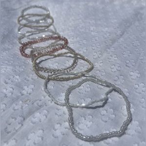 Pink, White, Clear Beaded Bracelet Set